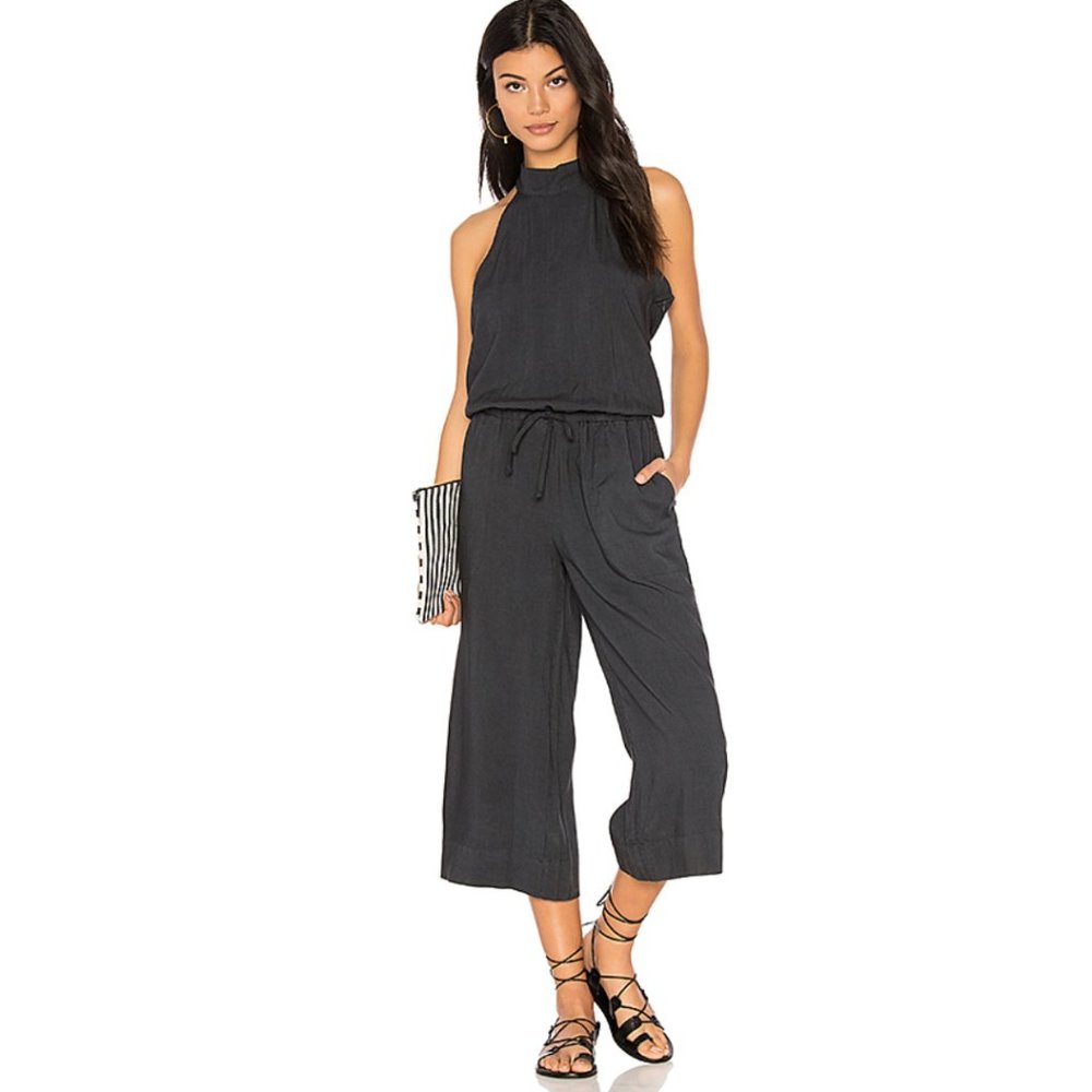 Bella Dahl Mock Neck Halter Jumpsuit Smoke Pearl